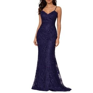 Soieblu Y2K Navy Blue Lace Overlay Spaghetti Strap Formal Maxi Dress Gown Size M